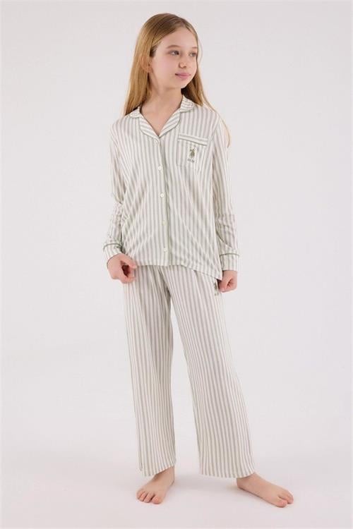 U.S. Polo Assn. Kız Çocuk Gömlek Pijama Takımı Çay Yeşili US2326-G