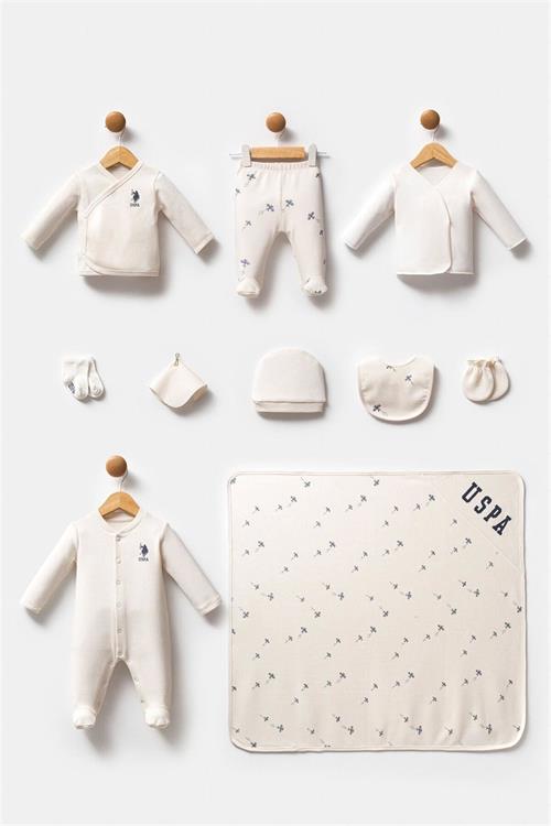 U.S. Polo Assn. Erkek Bebek 10lu Hastane Çıkış Seti Ekru USB2602