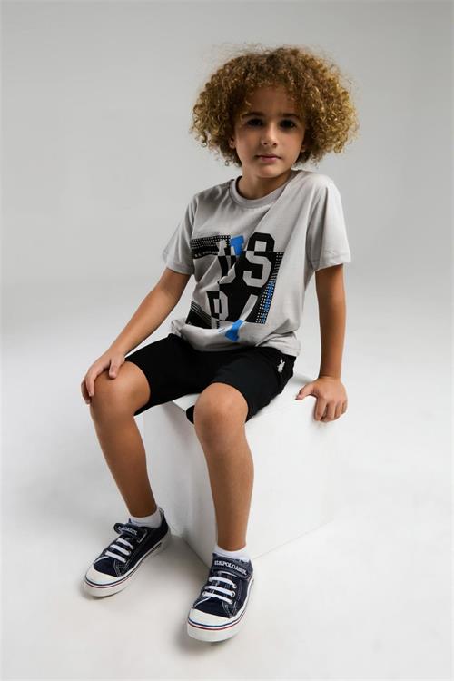 U.S. Polo Assn. Erkek Çocuk Bermuda Tişört Şort Takım Gri US2052-4
