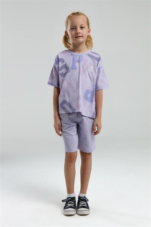 U.S. Polo Assn. Kız Çocuk Bermuda Tişört Şort Takım Lila US2085-4