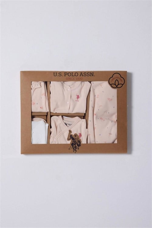 U.S. Polo Assn. Kız Bebek 10lu Hastane Çıkış Seti Pudra USB2350