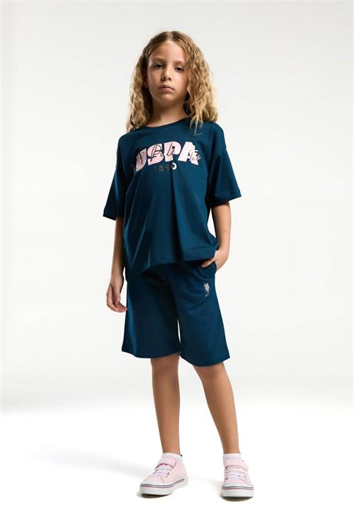 U.S. Polo Assn. Kız Çocuk Bermuda Tişört Şort Takım Lacivert US2080-4 
