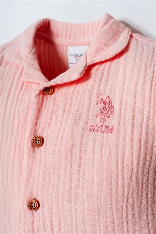 U.S. Polo Assn. Kız Bebek Müslin Gömlek Pijama Takımı Pudra USB2978