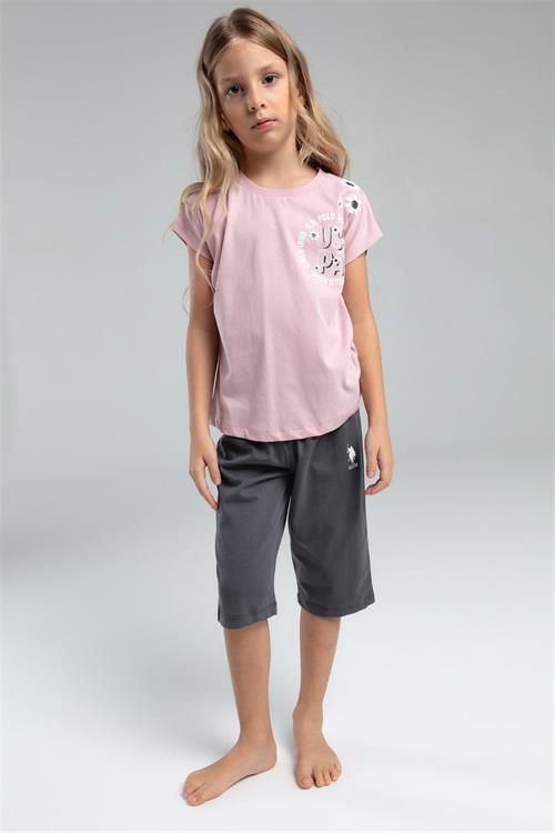 U.S. Polo Assn. Kız Çocuk Tişört Kapri Takım Soft Pembe US2068-4