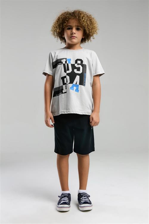U.S. Polo Assn. Erkek Çocuk Bermuda Tişört Şort Takım Gri US2052-4