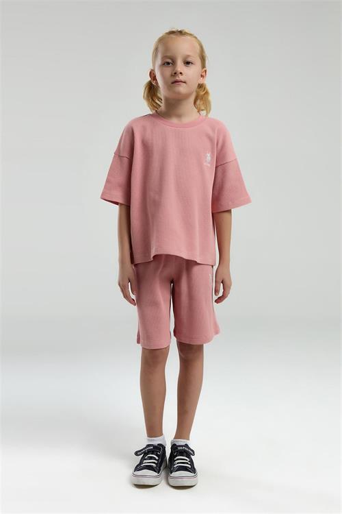 U.S. Polo Assn. Kız Çocuk Bermuda Tişört Şort Takım Retro Pembe US2065-4
