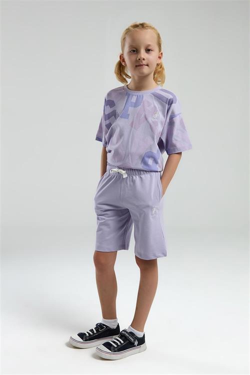U.S. Polo Assn. Kız Çocuk Bermuda Tişört Şort Takım Lila US2085-4