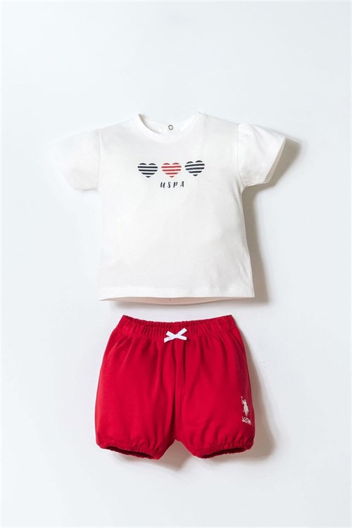 U.S. Polo Assn. Kız Bebek Tişört Şort Takım Beyaz USB2971