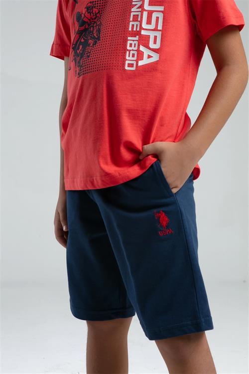 U.S. Polo Assn. Erkek Çocuk Bermuda Tişört Şort Takım Nar Çiçeği US2025-4