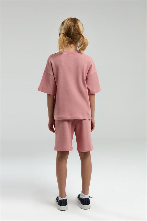 U.S. Polo Assn. Kız Çocuk Bermuda Tişört Şort Takım Retro Pembe US2065-4