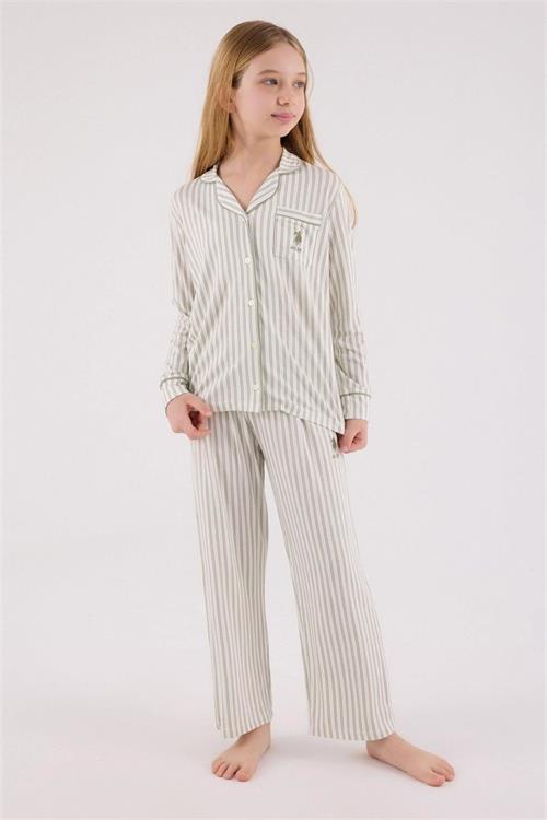 U.S. Polo Assn. Kız Çocuk Gömlek Pijama Takımı Çay Yeşili US2326-4