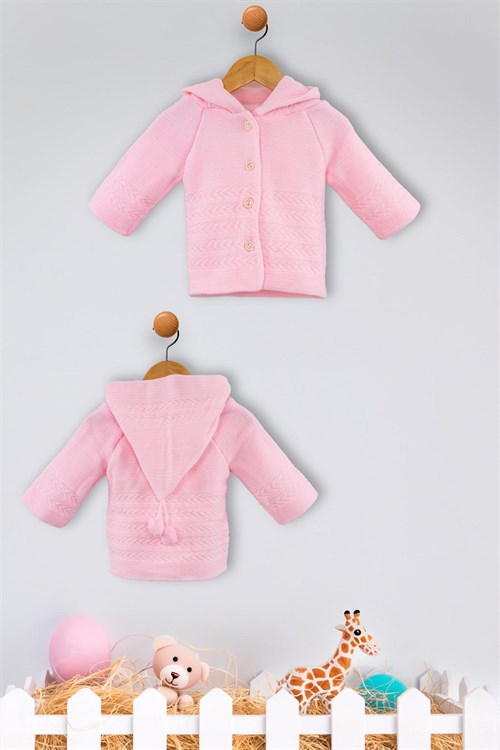 Veycan Baby Kız  Bebek Triko Kapşonlu Hırka Pembe 0101