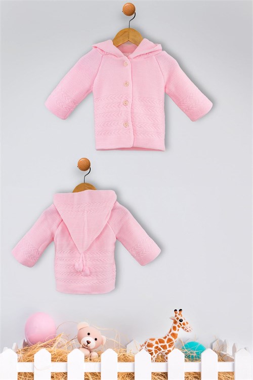 Veycan Baby Kız  Bebek Triko Kapşonlu Hırka Pembe 0101
