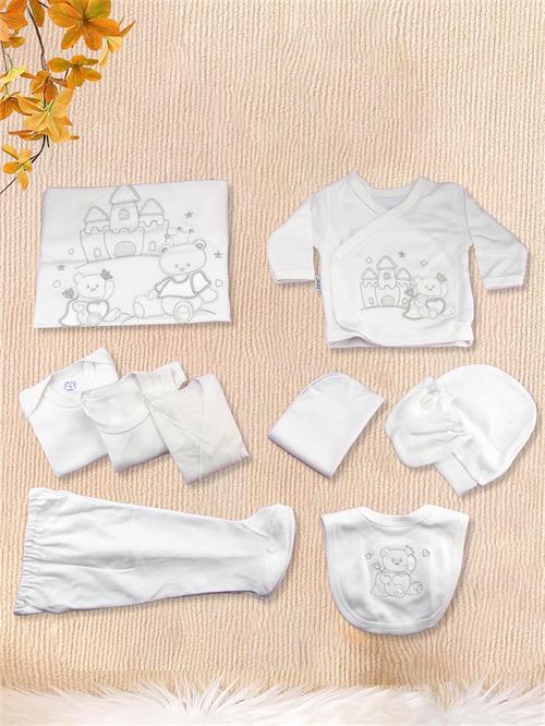 Zıpır Bebek Pamuklu Sev Şato 10lu Hastane Çıkış Seti Beyaz 0568
