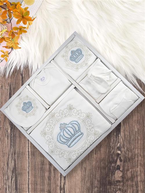 Zıpır Erkek Bebek Taç Model 10lu Hastane Çıkış Seti Mavi 522