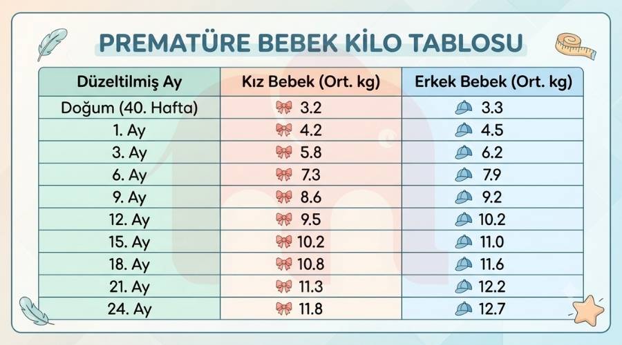 Prematüre bebek kilo tablosu