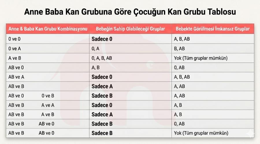 Anne Baba Kan Grubuna Göre Çocuğun Kan Grubu Tablosu