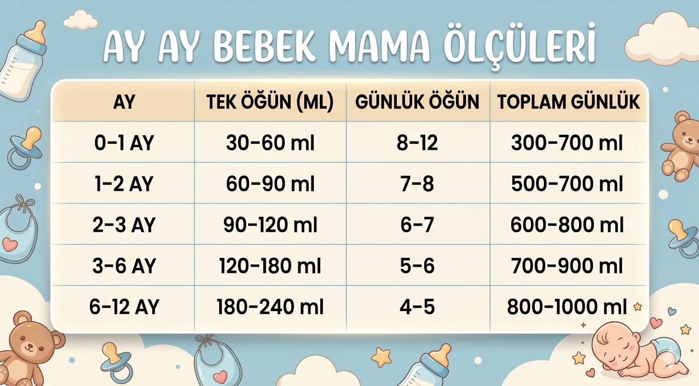 Aylara Göre Bebek Mama Ölçüleri Tablosu