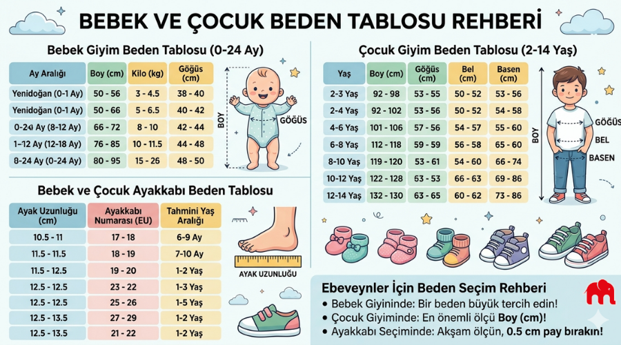 Bebek ve çocuk beden tabloları