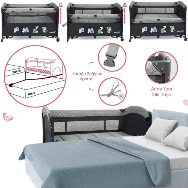 Prego Premium Anne Yanı Oyun Parkı 70*120 Cm Bej + Yatak Hediyeli