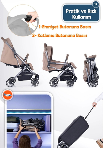 Prego Lotus Pro Bebek Arabasını Katlama Yöntemini Gösteren Görsel