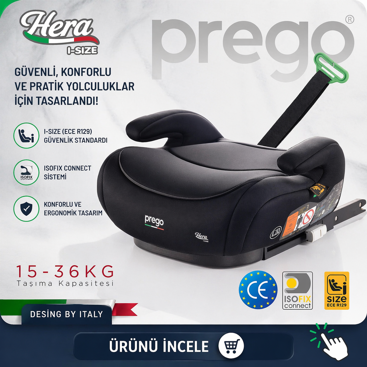 Prego Hera İ-Size İsofixli Yükseltici Oto Koltuğu Siyah 4099