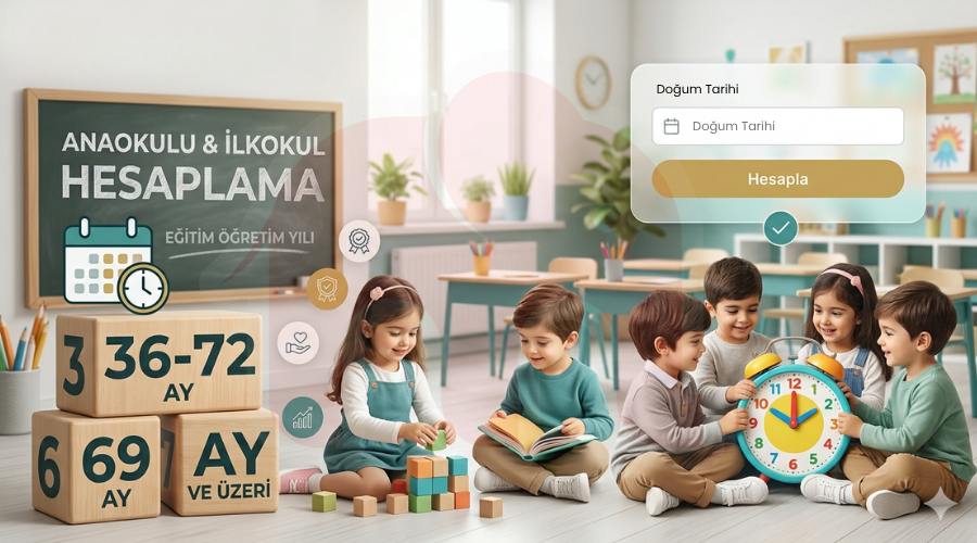 minimoda okula başlama yaşı hesaplama  görselinde anaokulu sınıfında yerde oyuncaklarla oynayan ve dev bir saat ile zamanı öğrenen neşeli çocuklar yer alıyor