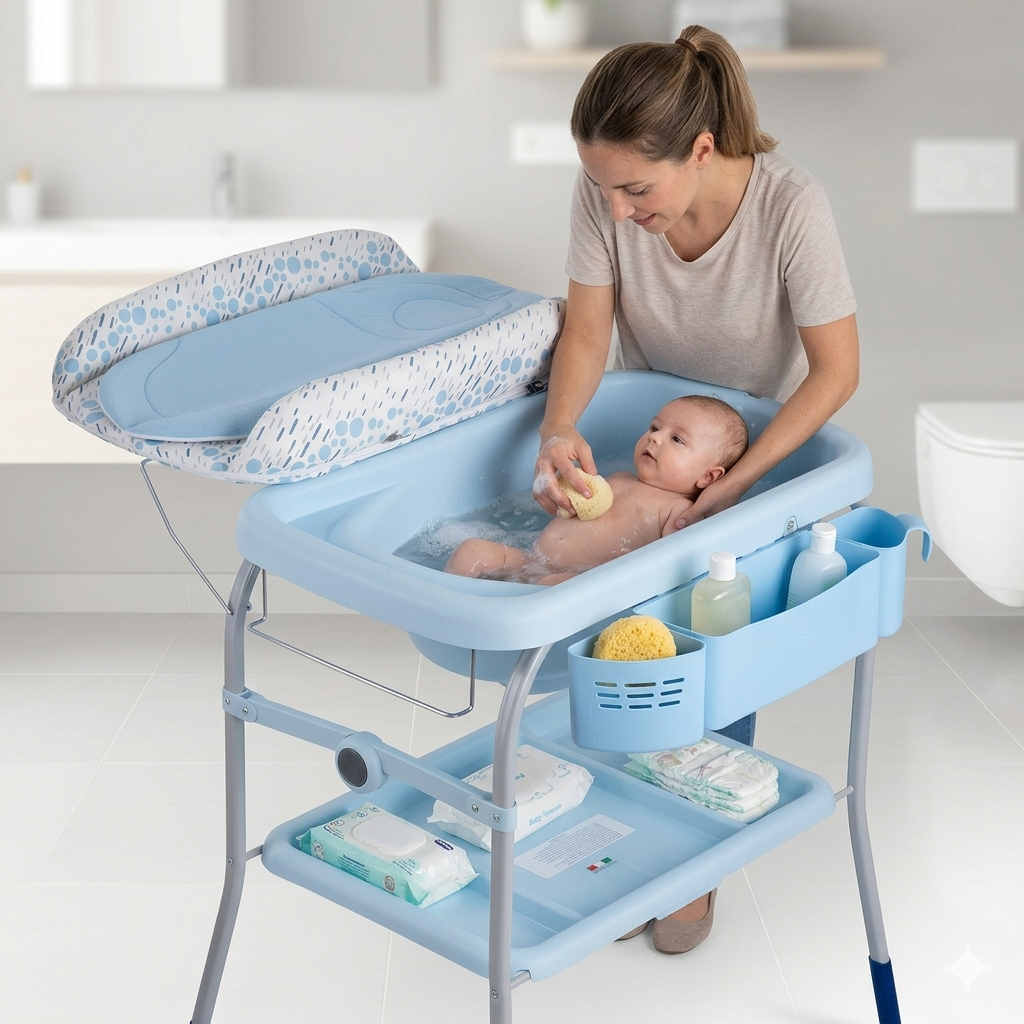 Tek başına bebek nasıl yıkanır? Chicco Cuddle Bubble Bebek Küveti Ocean ile tek başına bebeğini yıkayan anne