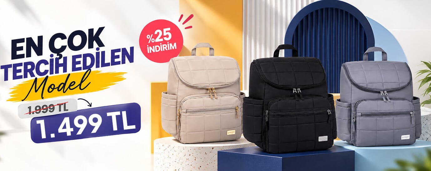 Prego Glory Bebek Bakım Çantaları ve 1.999 TL yerine 1.499 TL yazılı slider görseli