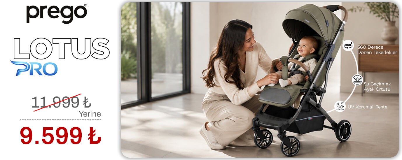Prego Lotus Pro bebek arabası içerisinde bulunan bebekle ilgilenen anne ve yanında 