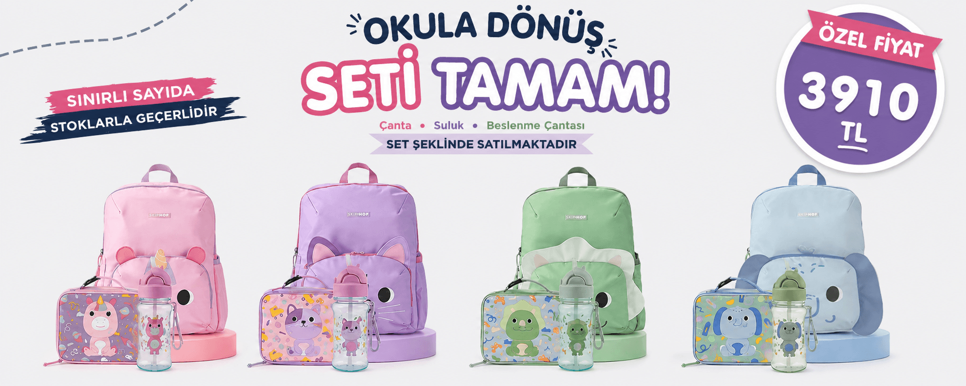 Skip hop besties okula dönüş seti 3.499 TL fiyatı ile tanıtılan duyuru görseli