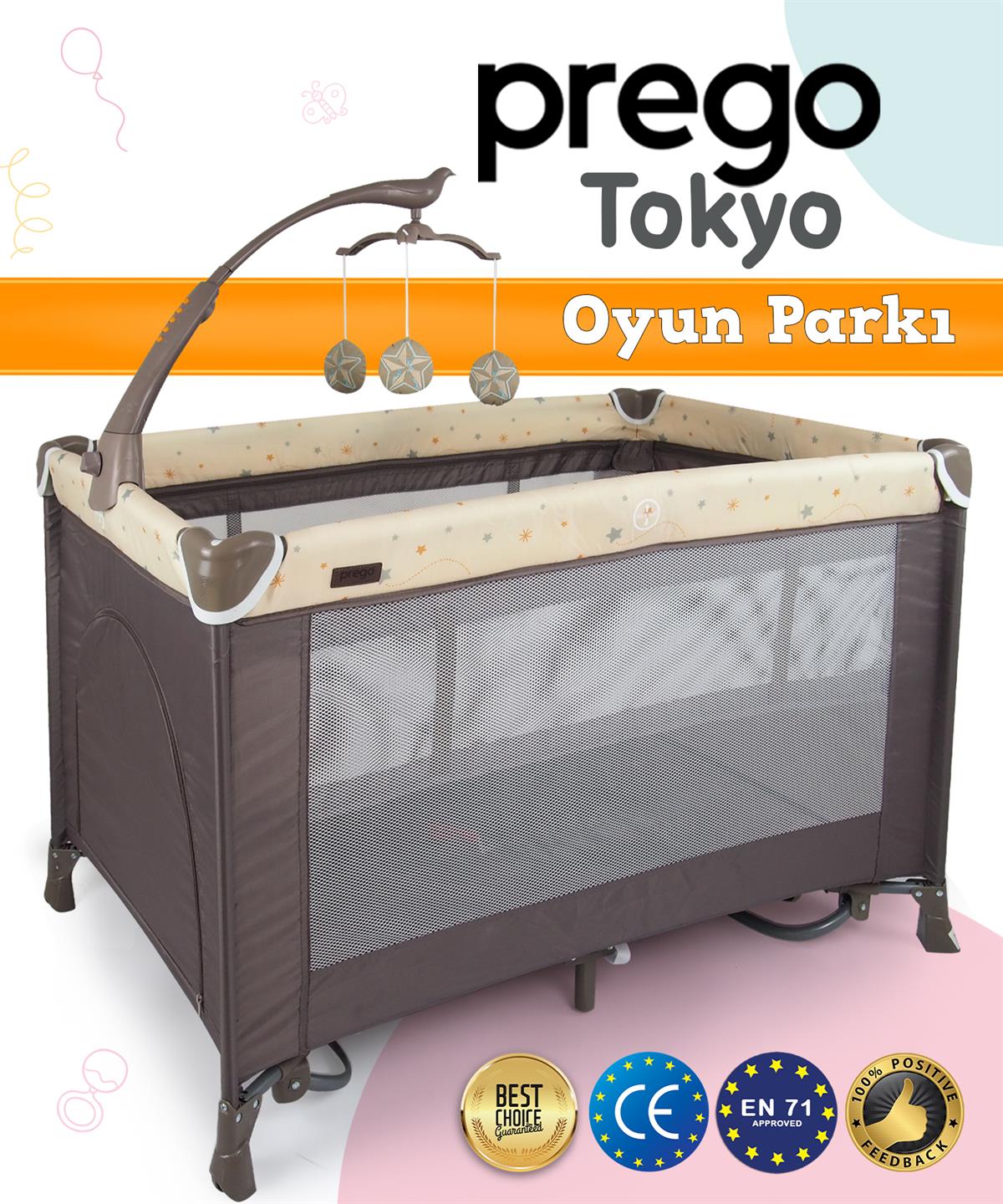 Prego Tokyo Dönenceli Oyun Parkı 70*110 Cm Bej 8047 - Minimoda