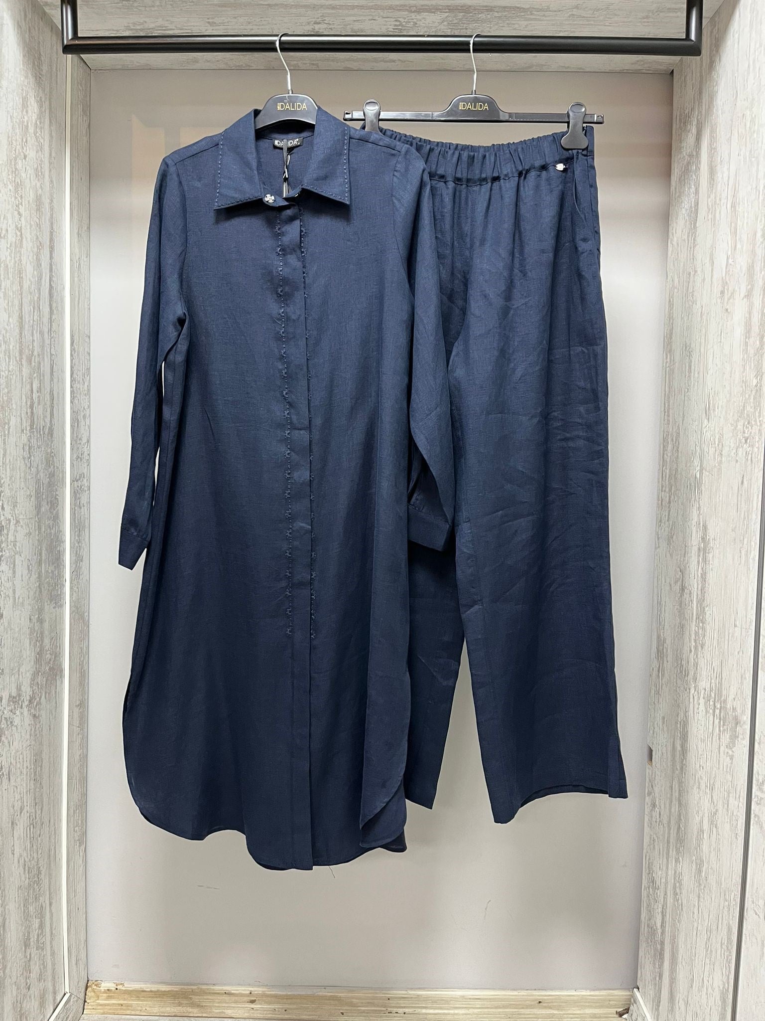 MİSSDALİDA 2263254 DARK NAVY KETEN GÖMLEK