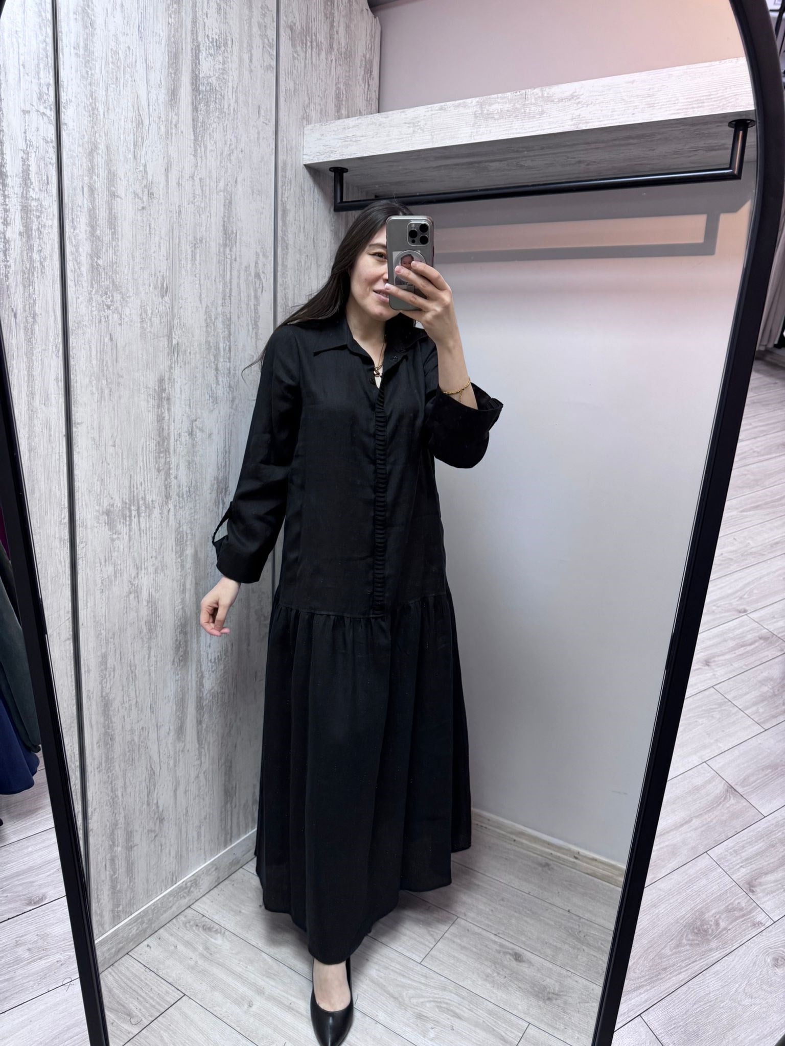 MİSSDALİDA 2264255 BLACK KETEN ELBİSE
