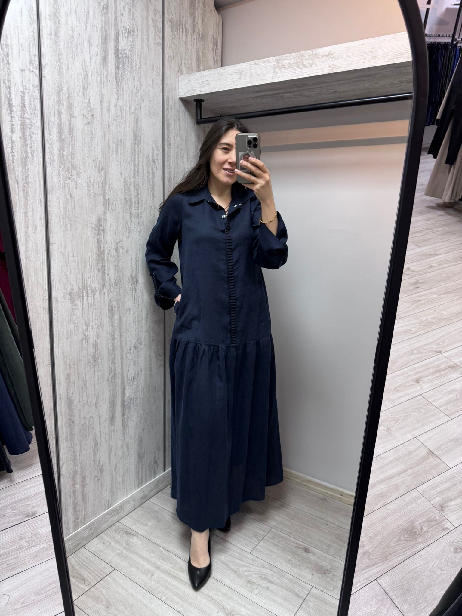 MİSSDALİDA 2264255 DARK NAVY KETEN ELBİSE