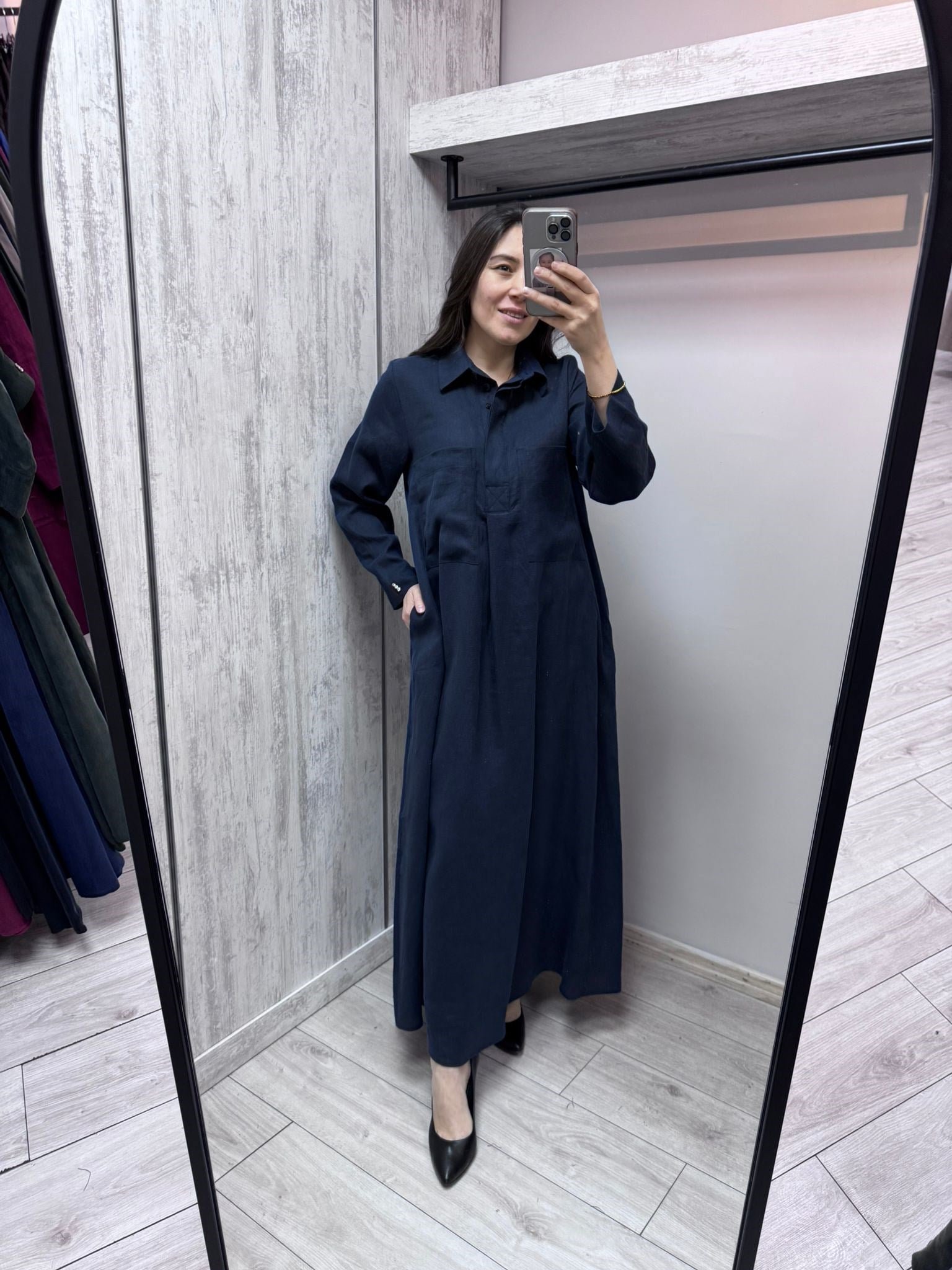 MİSSDALİDA 2264260 DARK NAVY KETEN ELBİSE
