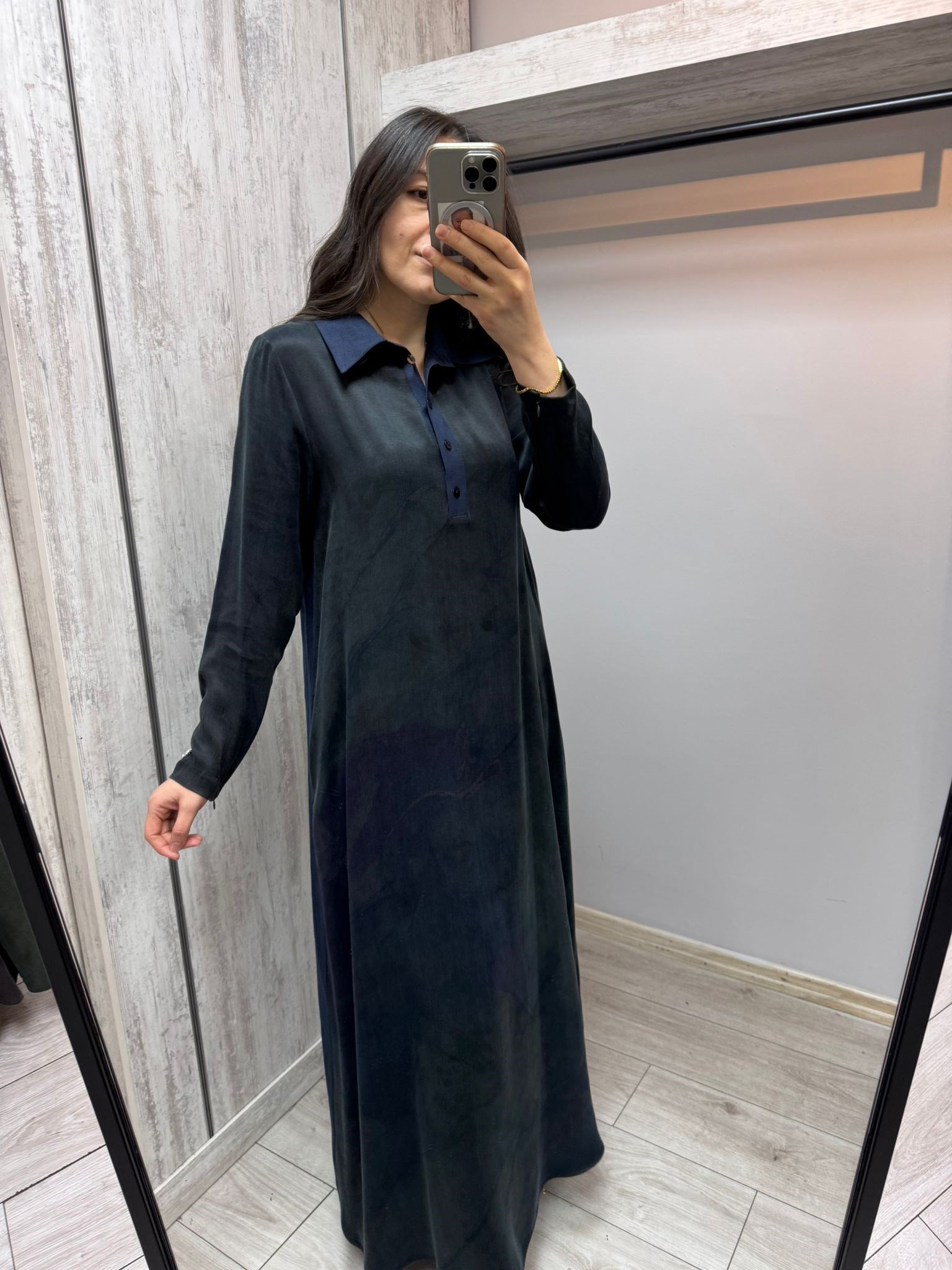MİSSDALİDA 2264751 DARK NAVY İPEK KETEN ELBİSE