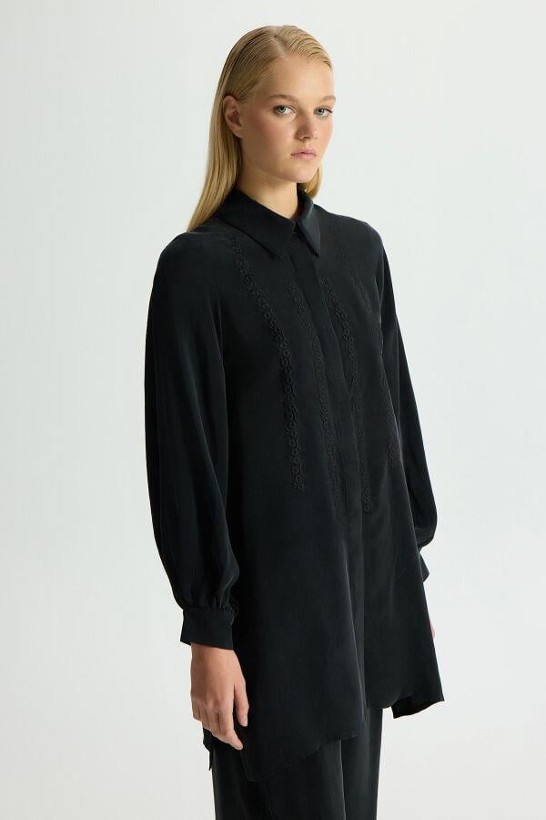 Missdalida 26Y- 3000 BLACK NAKIŞ DETAYLI CUPRO GÖMLEK