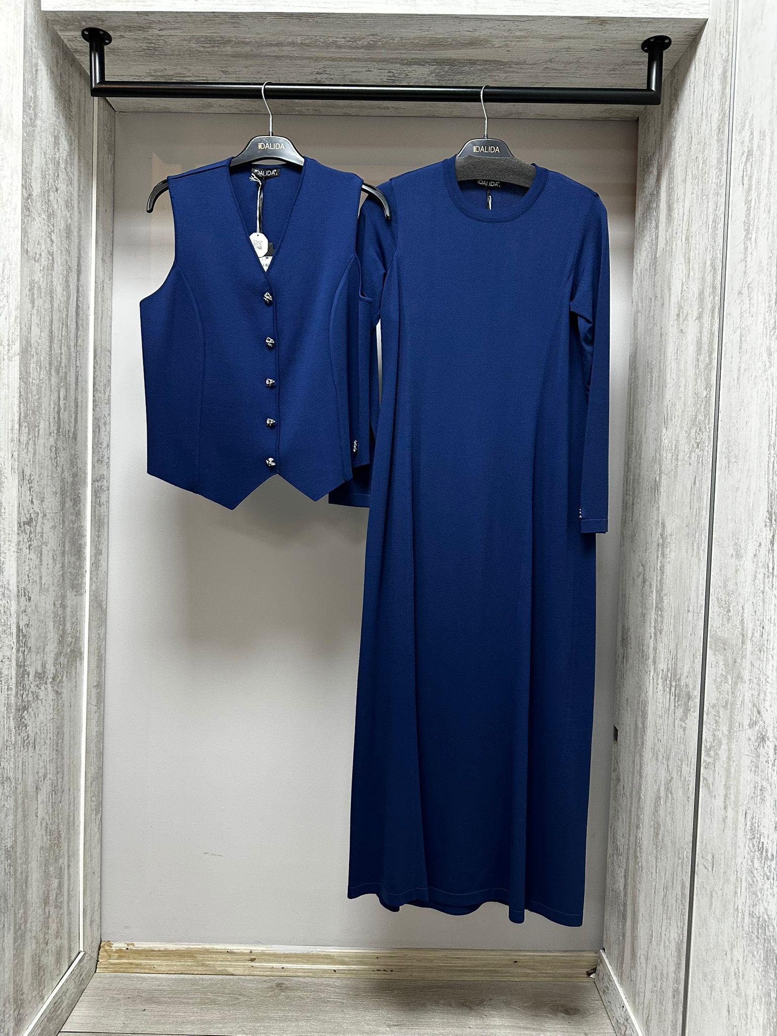 Missdalida 26Y- 4034 NAVY DÜZ RENK RAHAT KALIP ELBİSE 