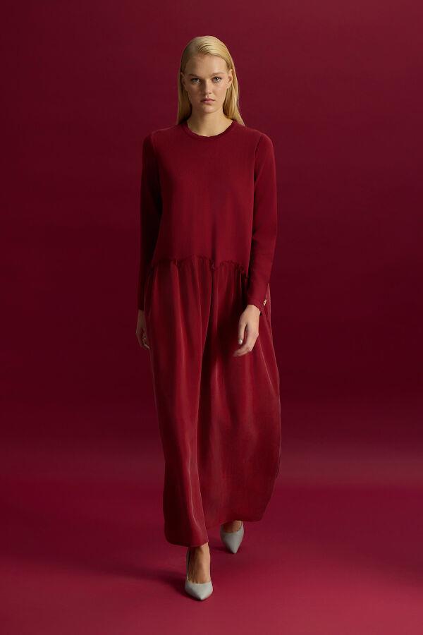 Missdalida 26Y- 4038 CHERRY BÜZGÜ DETAYLI TRİKO CUPRO ELBİSE 