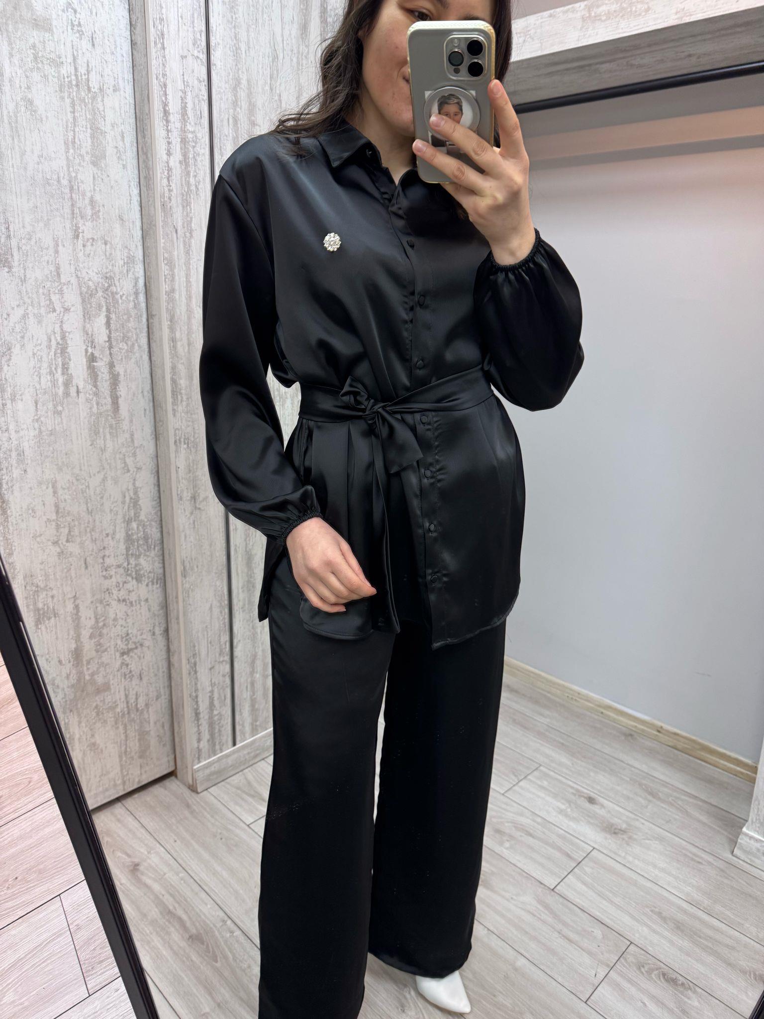 Merwish 1363 Siyah Coton Kumaş Pantolonlu Takım