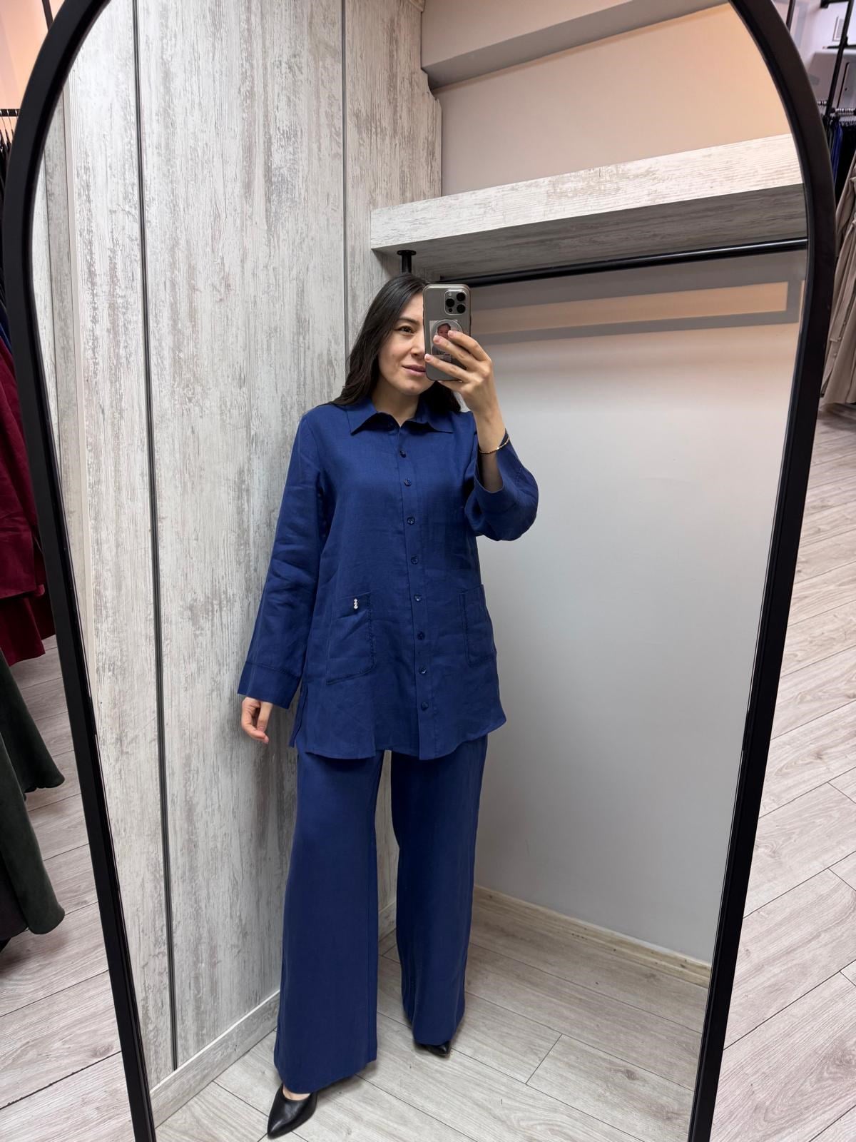 MİSSDALİDA 2263256 NAVY KETEN GÖMLEK