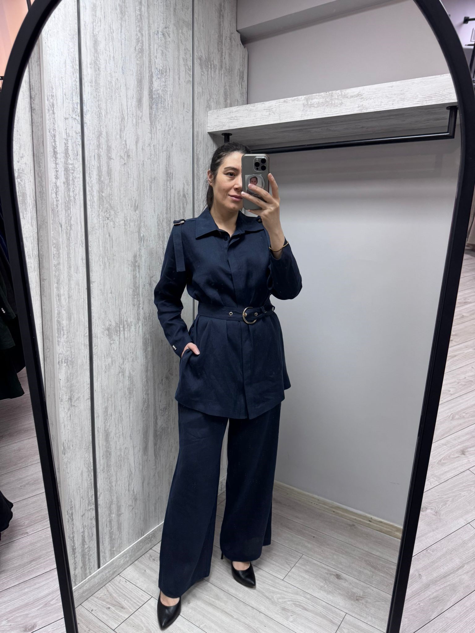 MİSSDALİDA 2266256 DARK NAVY KETEN GÖMLEK