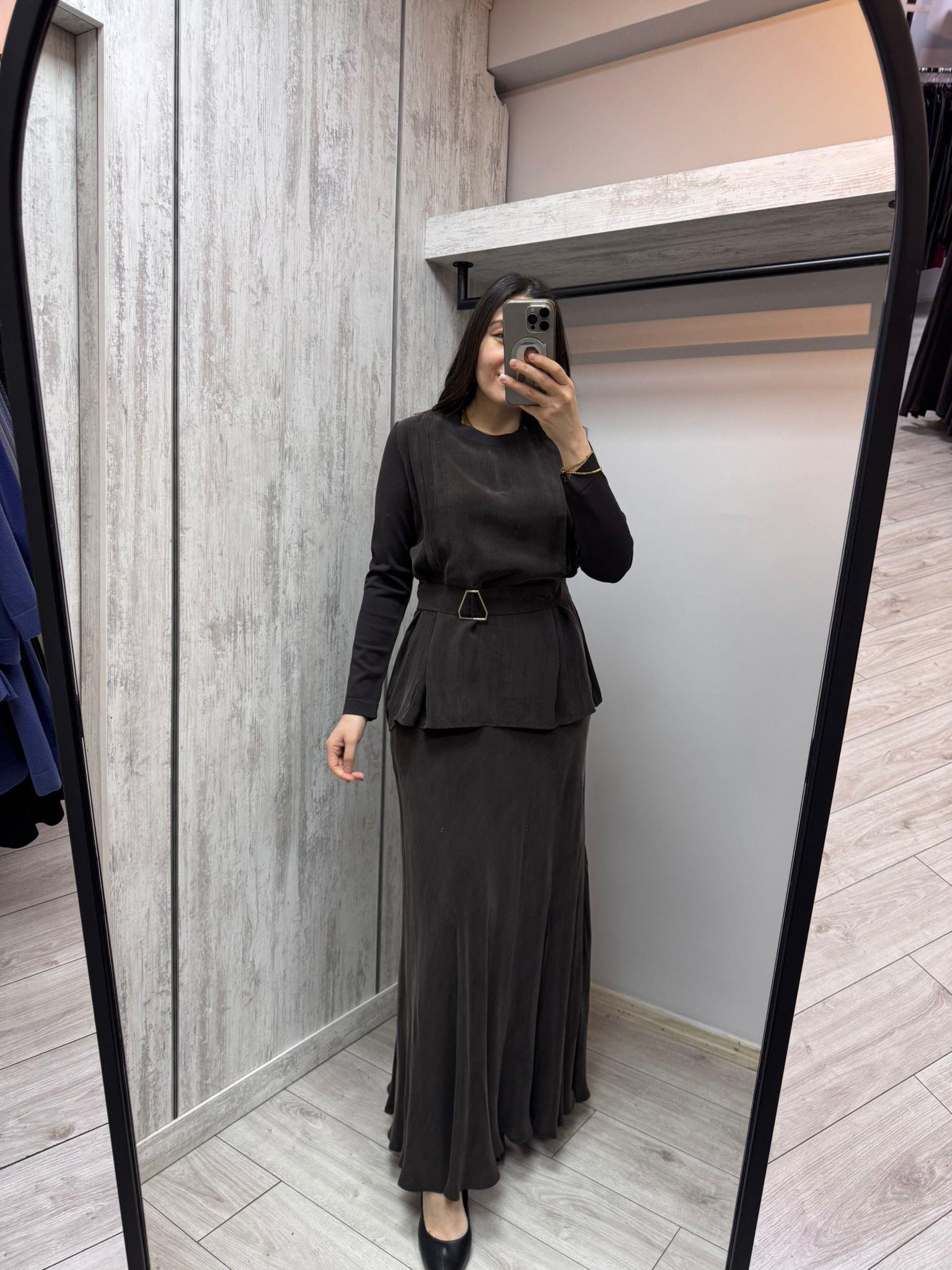 Missdalida 26Y- 6003 CACAO KEMERLİ PİLE DETAYLI CUPRO TUNİK 