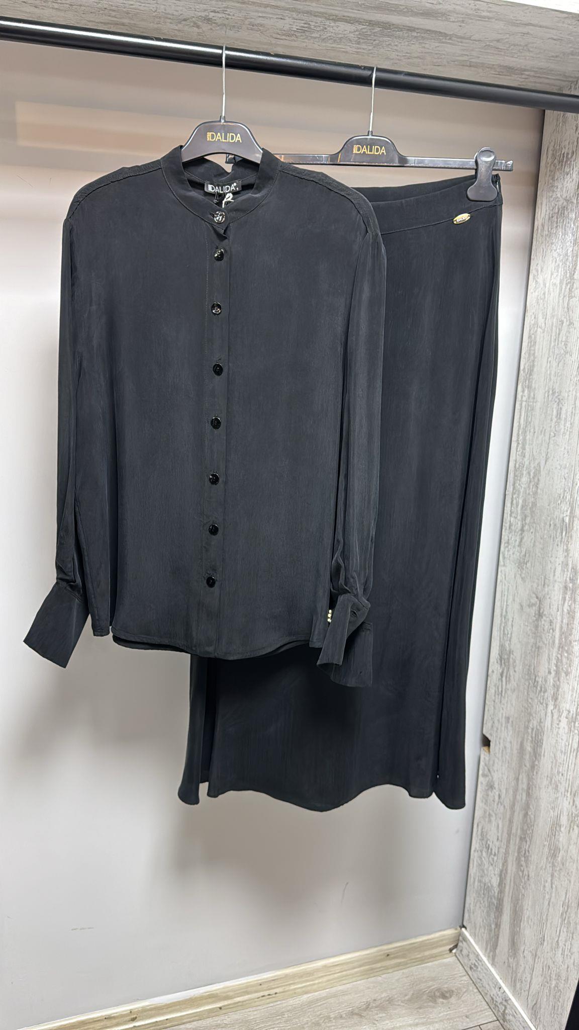 Missdalida 26Y- 6019  BLACK HAKİM YAKA CUPRO TUNİK 