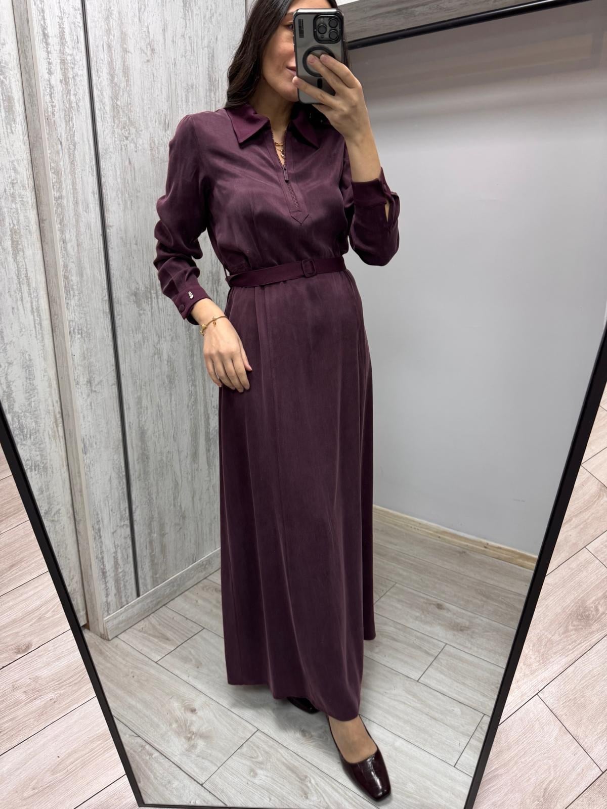 MİSSDALİDA 3264801 OUBERGİNE İPEK ELBİSE
