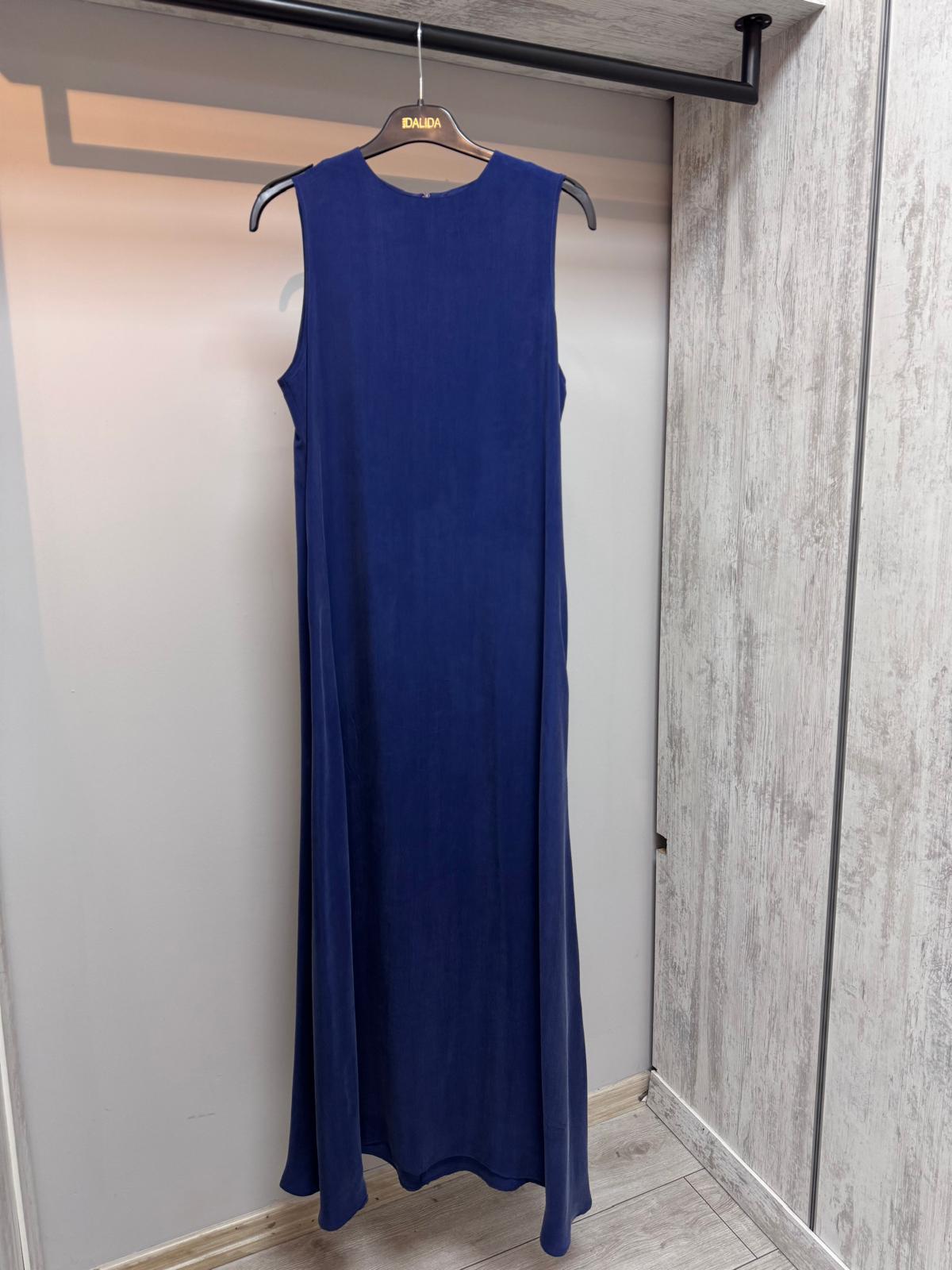 Missdalida 4006 Navy Blue Kolsuz İpek Elbise