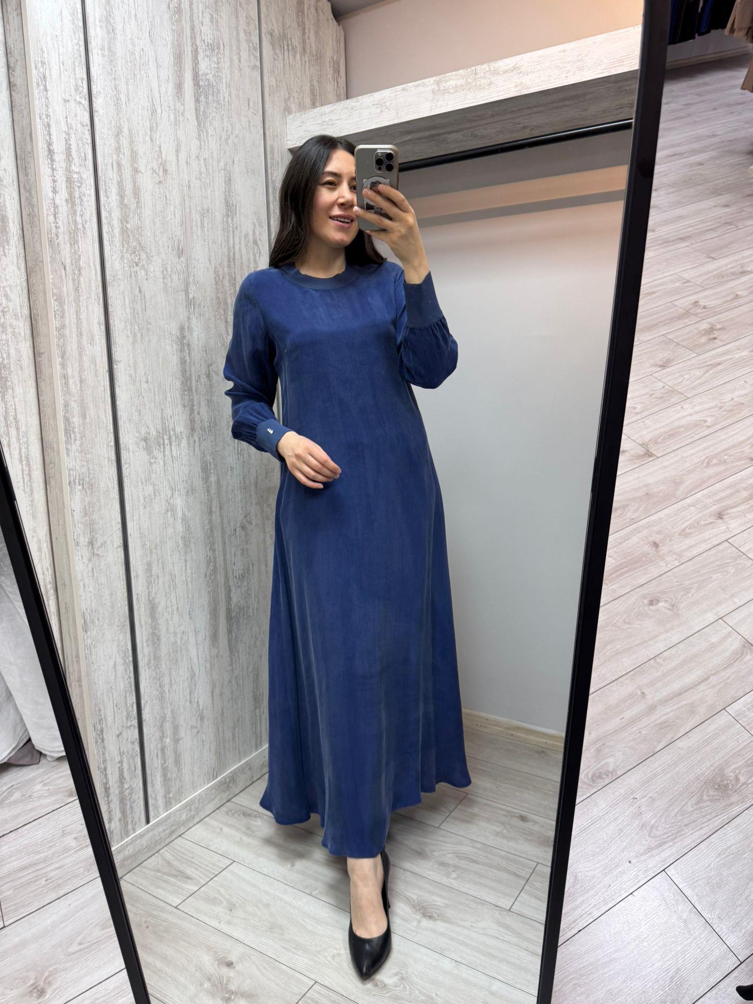 Missdalida 4108 Navy Blue İpek Elbise