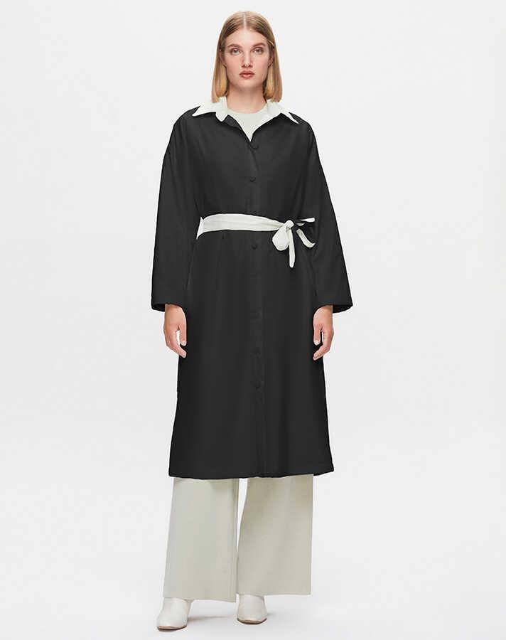 Missdalida 8019 Black Triko Astarlı Trençkot