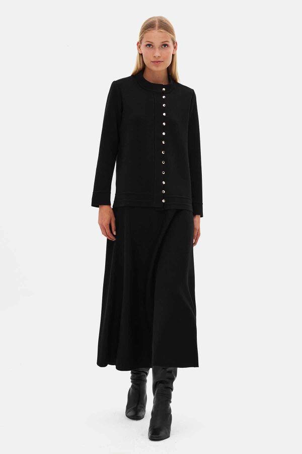 Missdalida T26K- 8207 Black  Düğmeli Yün Ceket 